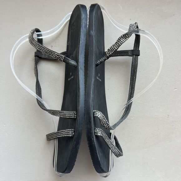 Free People Crystal Cove Black Leather Flat Sandal Rhinestone EU 39 US 8.5 - 9 - Picture 4 of 16